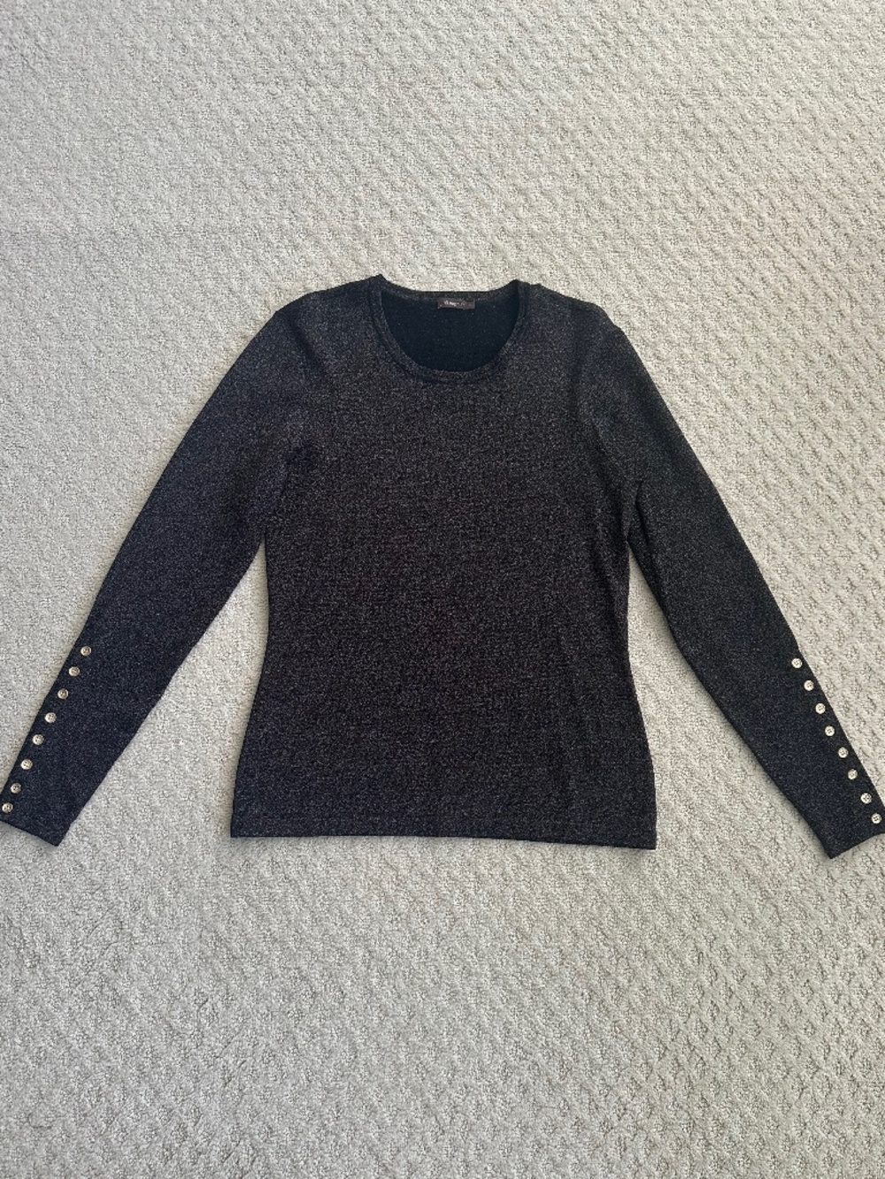 J. McLaughlin Long Sleeve Gold Metallic Pullover Knit Top Small Classic Stretch